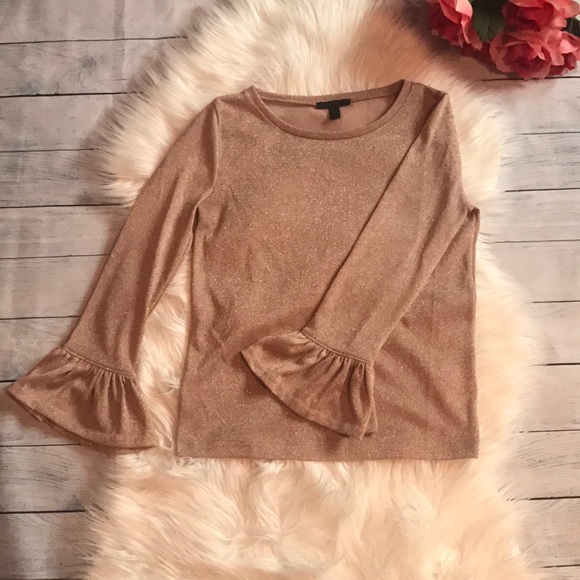 J. Crew Tops - J Crew Rose Gold Sparkle Bell Sleeved Blouse